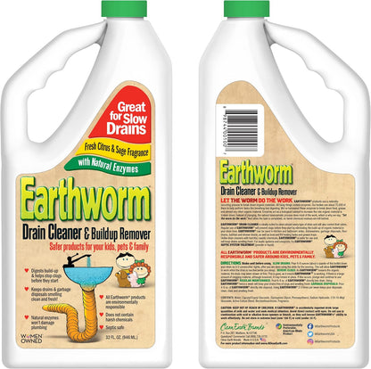 Earthworm Drain Cleaner - Drain Deodorizer - Natural and Family-Safe - 64 fl oz