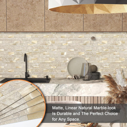 VAOVI Backsplash Tile Peel and Stick Kitchen Stone Subway Linear Mosaic Bathroom Shower Wall Waterproof(10pcs,Gray)