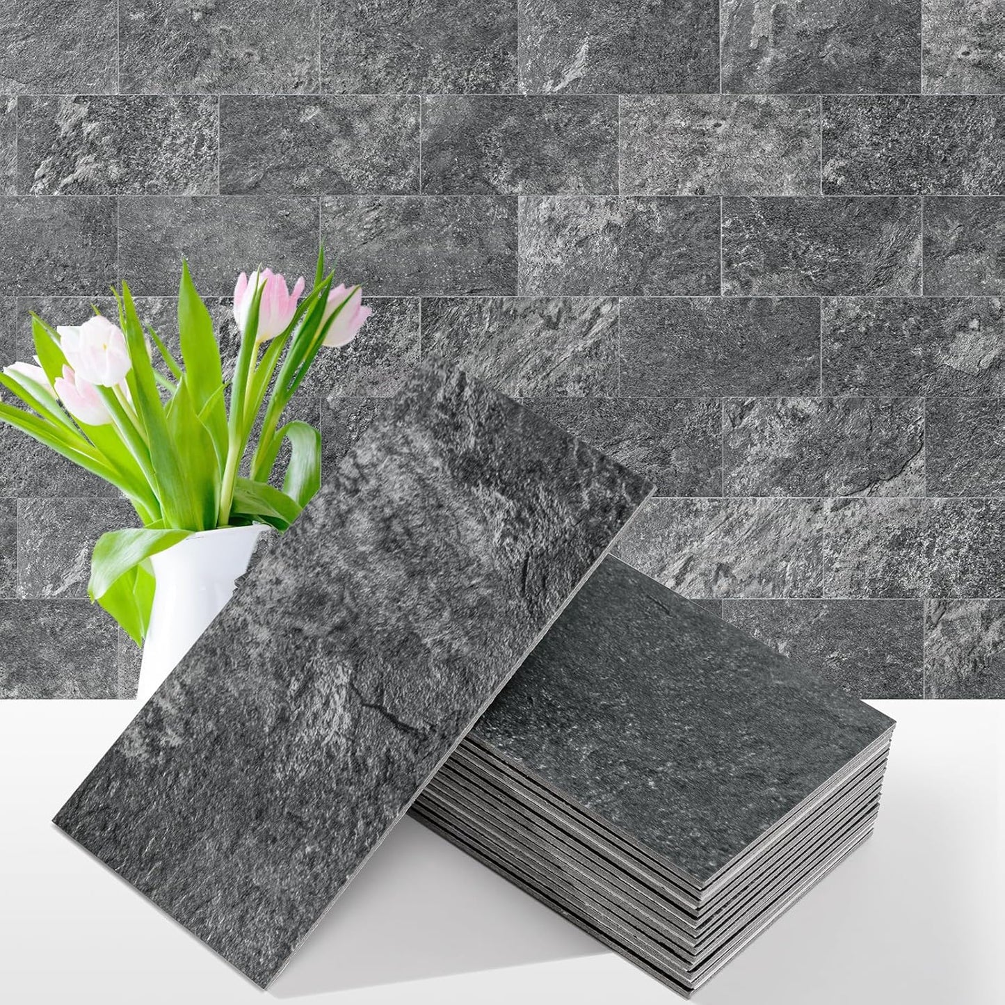 Vamos Tile 100-Piece Glossy Dolomite White Peel and Stick Backsplash Tile,3''x6'' PVC Subway Tile with White Grout, Stick on Backsplash for Kitchen/Bathroom/Fireplace