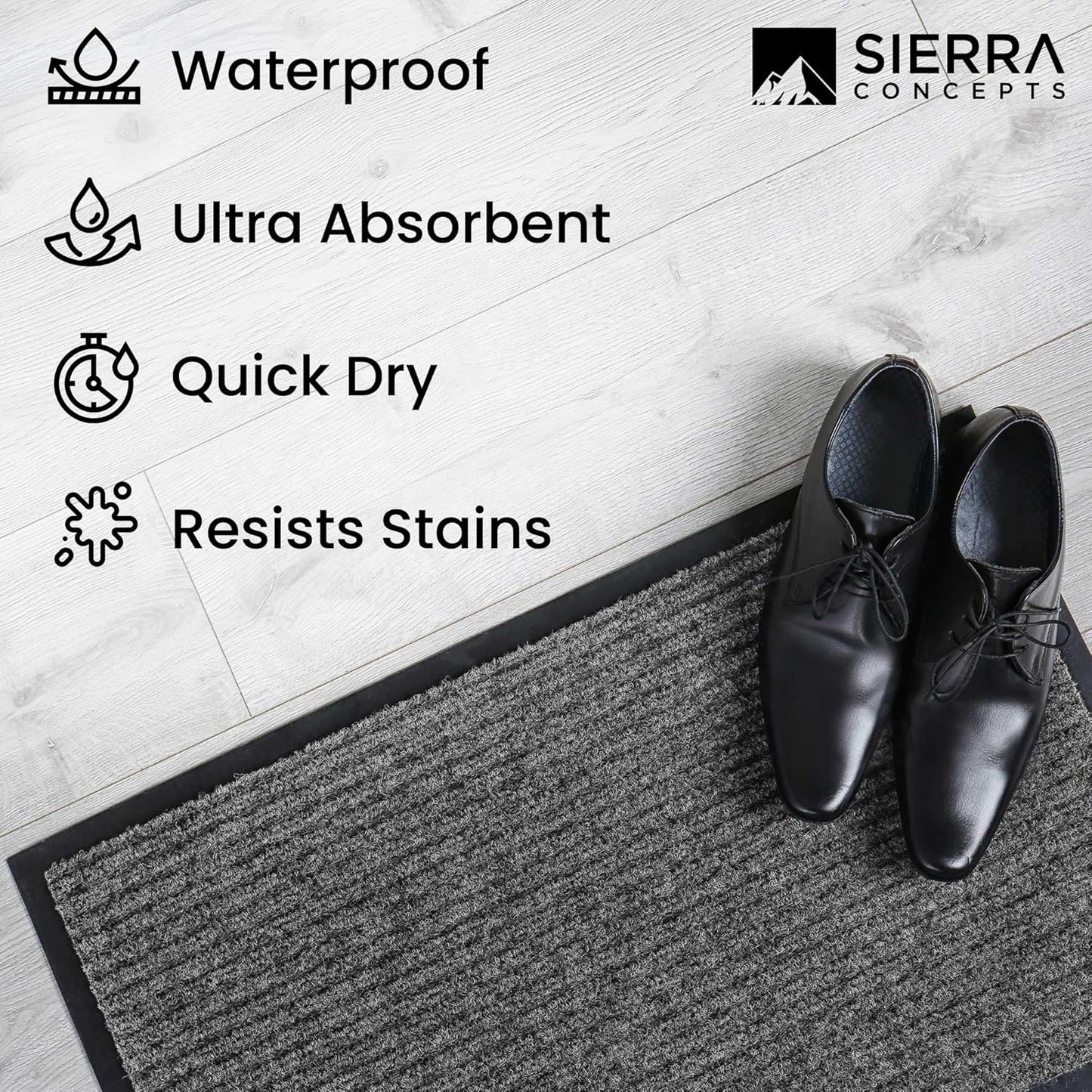 Sierra Concepts Front Door Mat Welcome Floor Mats - Entryway Indoor Outdoor Entrance Doormat, Patio, Porch, Muddy Shoe, Inside Outside Low Profile, 30x17 inches, 2-Pack Gray