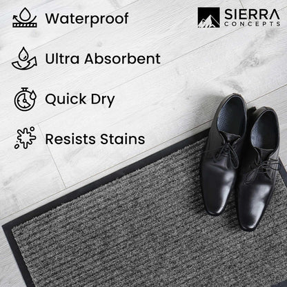 Sierra Concepts Front Door Mat Welcome Floor Mats - Entryway Indoor Outdoor Entrance Doormat, Patio, Porch, Muddy Shoe, Inside Outside Low Profile, 30x17 inches, 2-Pack Gray