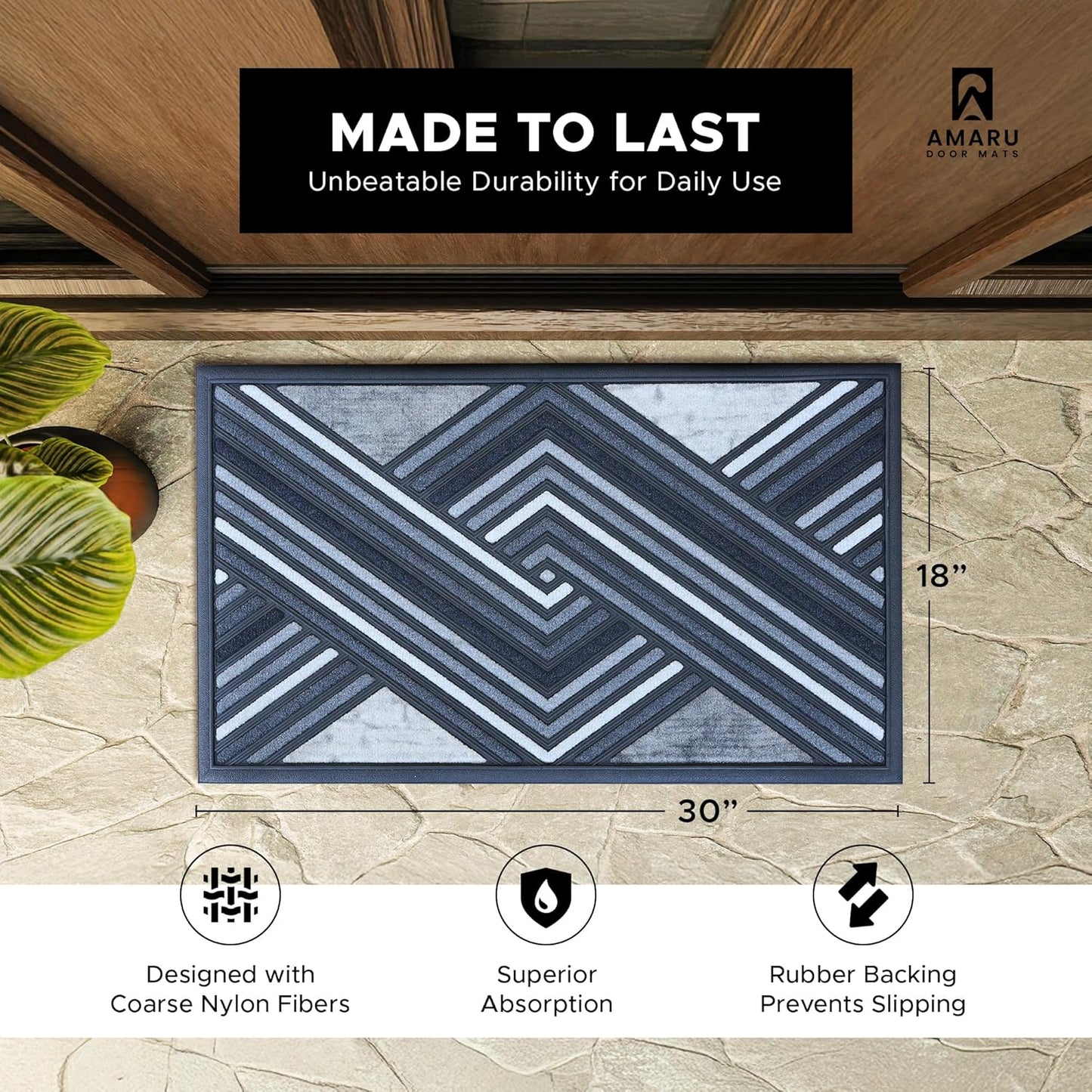 Extra Durable, Superior Absorption, Front Door Mat for Outdoor & Indoor - Welcome Mat for Entryway, Entrance, Patio, Porch - Waterproof, Non-Slip Backing, Coarse Fibers (Scales,17x29)