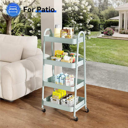 NEWBULIG 3-Tier Rolling Storage Cart, Metal Mobile Utility Organizer Shelf with Lockable Wheels, Space-Saving Freestanding Storage for Bathroom Living Room and Narrow Corner Spaces, Green