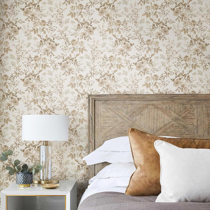 Erfoni 16.9" x118" Boho Floral Peel and Stick Wallpaper Beige Flower and Leaf Contact Paper Self Adhsive Removable Wallpaper Boho Botanical Wall Paper for Bedroom Cabinets Decor Vinyl Roll Waterproof