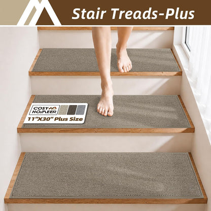 COSY HOMEER Stair Treads Non-Slip Carpet Stair Treads for Wooden Steps, Indoor Stair-Runner Rugs for Kids Elders & Pets 28"x9" (4Pc, Dark Gray)