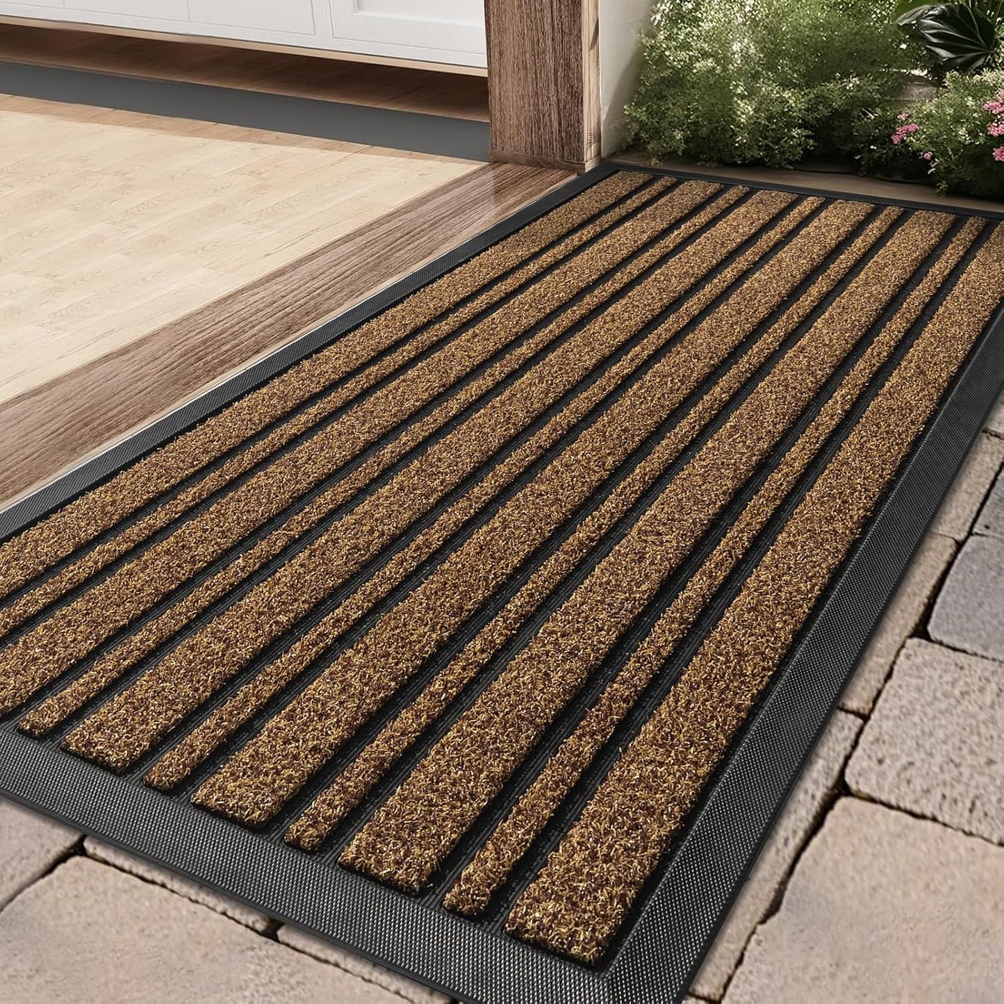 BEHERO Door Mat Outdoor Entrance, 30.5"x17" Extra Durable Front Door Mat Outside, Heavy Duty Welcome Mat for Outside Entry, Back Door Mats Non Slip, Waterproof All-Season Doormats, Yellow