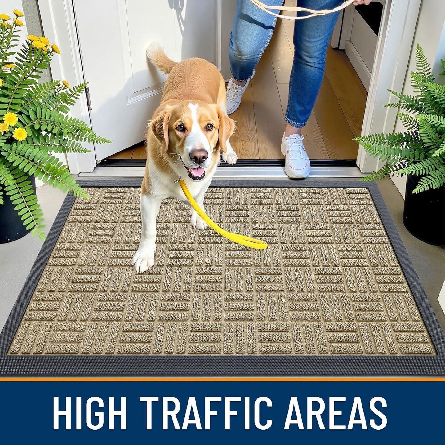 OLANLY Front Door Mat Outside Entrance 29.5x17, Absorbent, Heavy Duty Sturdy Natural Rubber Doormat Indoor Outdoor, Stain and Fade Resistant, Non-Slip Backing Low Profile Floor Mat for Entryway, Grey