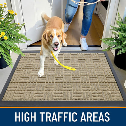OLANLY Front Door Mat Outside Entrance 29.5x17, Absorbent, Heavy Duty Sturdy Natural Rubber Doormat Indoor Outdoor, Stain and Fade Resistant, Non-Slip Backing Low Profile Floor Mat for Entryway, Grey