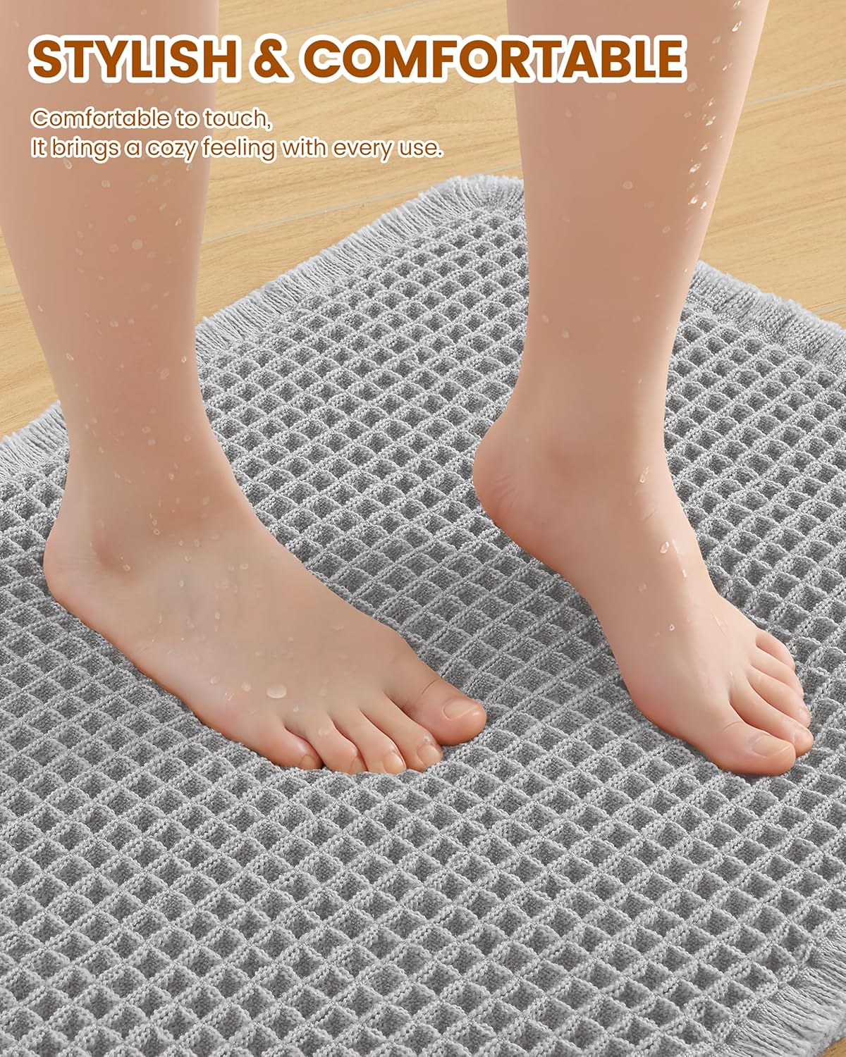 Smiry Waffle Bath Mat 30x20, Extra Soft Absorbent Bathroom Rugs, Non Slip Machine Washable Quick Dry Bath Rugs for Bathroom Floor, Tub, Shower, Home Decor Accessories, Brown
