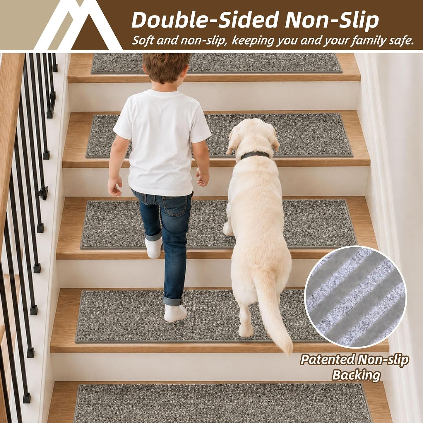 COSY HOMEER Stair Treads Non-Slip Carpet Stair Treads for Wooden Steps, Indoor Stair-Runner Rugs for Kids Elders & Pets 28"x9" (4Pc, Dark Gray)