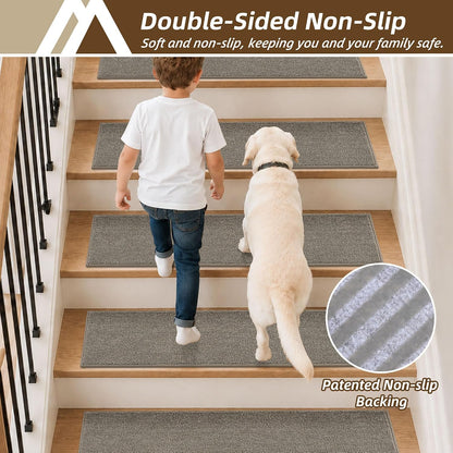 COSY HOMEER Stair Treads Non-Slip Carpet Stair Treads for Wooden Steps, Indoor Stair-Runner Rugs for Kids Elders & Pets 28"x9" (4Pc, Dark Gray)