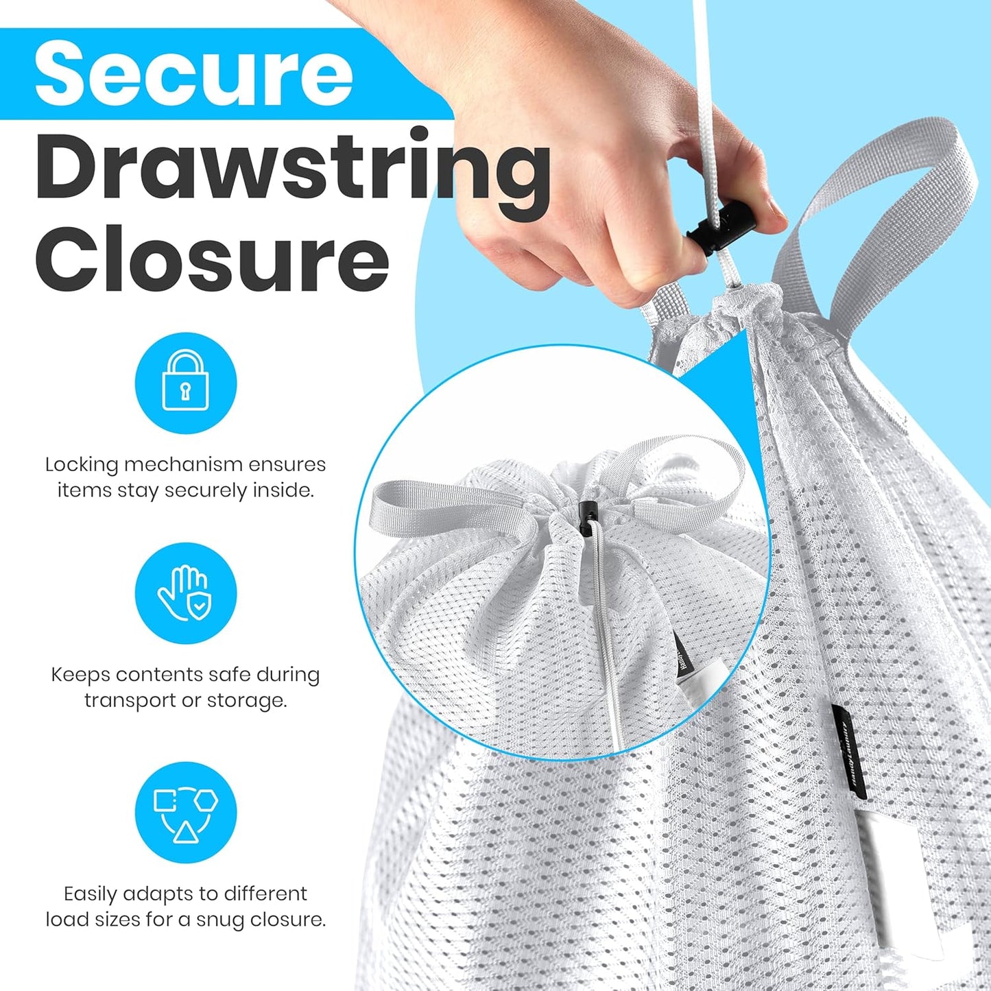 Mesh Laundry Bags 24 x 36 In, 2-Pack - Handy Laundry Heavy Duty Net Bag | Holds a Full Load, Tear-Resistant Wash Sack with Drawstring, Handles, Machine Washable, Hamper Liner, Dorm, Travel, White