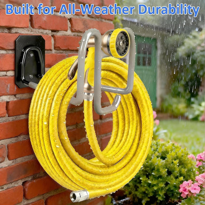 Garden Hose Holder Wall Mount Water Hose Holders for Outside | Metal Hose Hanger with Hook Heavy Duty Garden Hose Reel for Outside Yard Lawn Storage