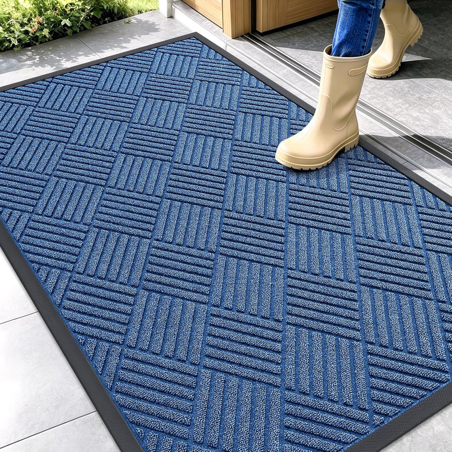 OLANLY Front Door Mat Outside Entrance 29.5x17, Absorbent, Heavy Duty Sturdy Natural Rubber Doormat Indoor Outdoor, Stain and Fade Resistant, Non-Slip Low Profile Floor Mat for Entryway, Grey Diamond
