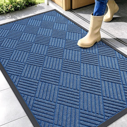 OLANLY Front Door Mat Outside Entrance 29.5x17, Absorbent, Heavy Duty Sturdy Natural Rubber Doormat Indoor Outdoor, Stain and Fade Resistant, Non-Slip Low Profile Floor Mat for Entryway, Grey Diamond
