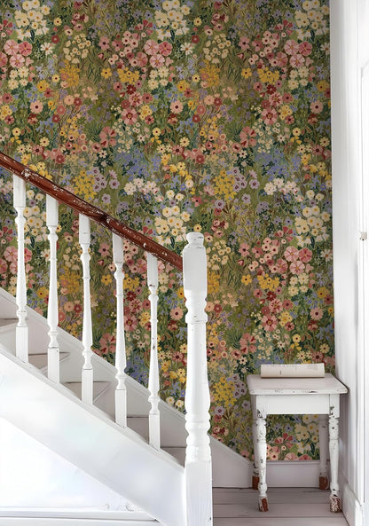 Floral Wallpaper Peel and Stick Boho Wall Paper Removable Waterproof Green Petal Pattern Contact Paper for Bedroom, Bathroom, Home Wall 17.3" x 118"