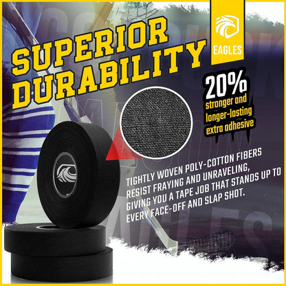 EAGLES Hockey Tape Multipurpose Cloth Tape Roll for Lacrosse Baseball & Softball Bats, Rackets, Pullup Bars, Gardening Tools, Sports Gift Perfect for Wrist, Ankle, Foot, Knee and Hand Taping (Clear)