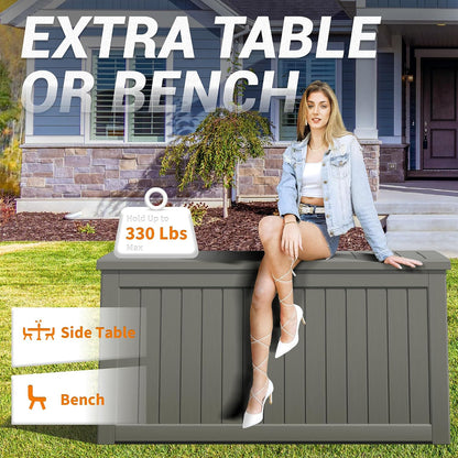 Outdoor Storage Box, 31 Gallon Resin Deck Boxes Outdoor Waterproof For Patio Furniture, Garden Tools, Pool Supplies, Lockable And UV Resistant (Rattan Gray)