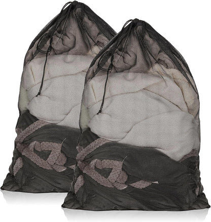 2 Pack Mesh Laundry Bags, 23 x 34 Inches Heavy Duty Mesh Laundry Bag, Large Laundry Drawstring Bag for College, Dorm, Travel, Family and Apartment Dwellers, Black