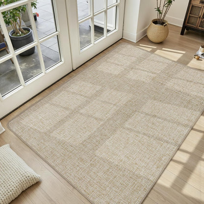 LEKEEPGO Ultra Thin Indoor Door Mat 17"x29", Low-Profile Door Mat Indoor Entrance, Non Slip Rubber Backing Inside Doormat Washable Welcome Front Entryway Dirt Trapper Entry Mat, Khaki