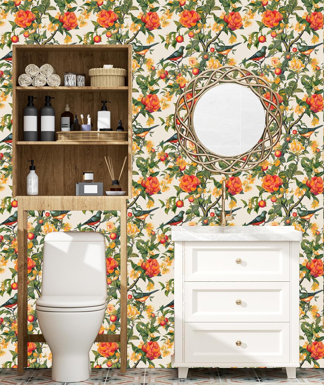 Danodoi Yellow Floral Wallpaper Peel and Stick Vinyl Wallpaper Stick and Peel Colorful Contact Paper for Cabinets Waterproof Self Adhesive Wall Paper for Kitchen Countertop Wall 17.5" x 118"
