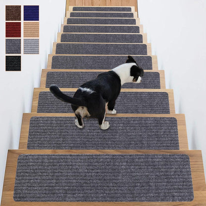 Stair Treads Non-Slip 16 Pack 8"x30" - Carpet Stair Runner for Indoor Wooden Steps with TPE Backing & Anti-Skid Surface, Reusable Adhesive Safety Rug for Kids/Elder/Pet-Friendly - Brown