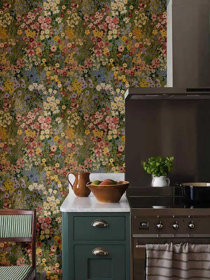 Floral Wallpaper Peel and Stick Boho Wall Paper Removable Waterproof Green Petal Pattern Contact Paper for Bedroom, Bathroom, Home Wall 17.3" x 118"