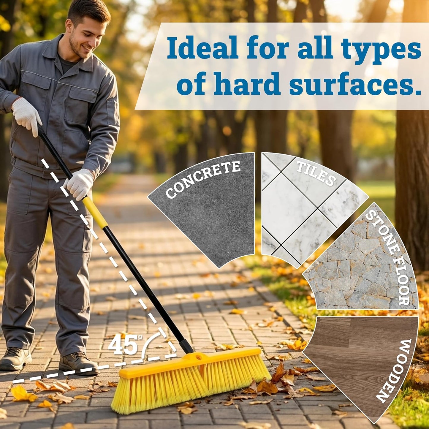 KLEEN HANDLER 24" Heavy Duty Push Broom with 61" Long Extendable Metal Handle with Threaded Plastic Screw for Deck Driveway Garage Yard Patio Warehouse Hard Floor Cleaning
