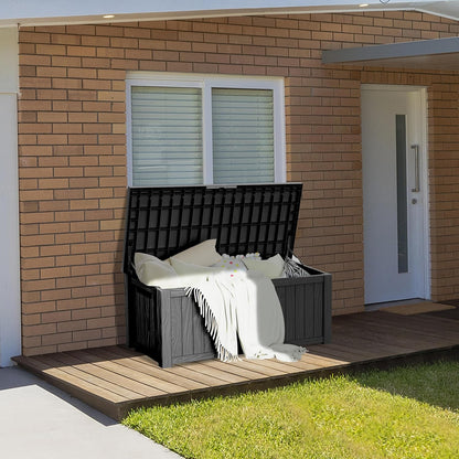 Outdoor Storage Box, 320 Gallon Waterproof Deck Box [Upgraded 3.0], Dual Gas-Spring Ultimate Resin Organizer for King Cushions, Heavy-Duty Lockable Estate Storage Bench, Backyard BBQ, Black
