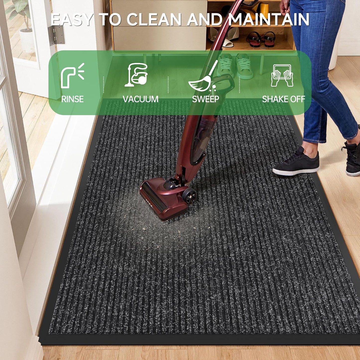 100pointONE Durable Front Door Mat, Heavy Duty Indoor Outdoor Doormat, 48” x 36” Low Profile Outdoor Mats for Home Entrance, Stain and Fade Resistant Shoe Scraper Mat, Ideal for High Traffic Area