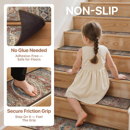 sarben Non Slip Stair Treads for Wooden Steps 15PCS - 8"x30" Indoor Safety Carpet, Edging Mats with TPE Adhesive Backing, Pet and Elderly Friendly Stair Rugs (Taupe) - Colors B