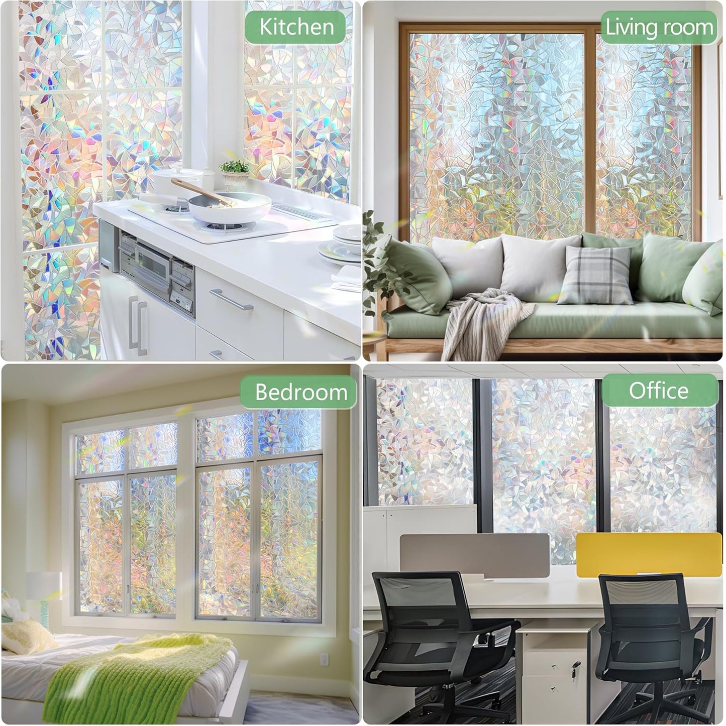 HIDBEA Frosted Window Privacy Film Heat Control UV Blocking, Static Cling Non-Adhesive Reusable Door coverings for Bathroom Home Office (Frosted 17.5 Inch x 6.5 Feet)
