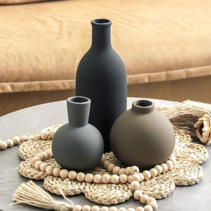 Ceramic Vase Set of 3, Decorative Vases Home Decor Modern Neutral Flower Pampass Boho Vase for Living Room, Table, Mantel, Entryway, Bookshelf, Kitchen, Bedroom, Bathroom - White
