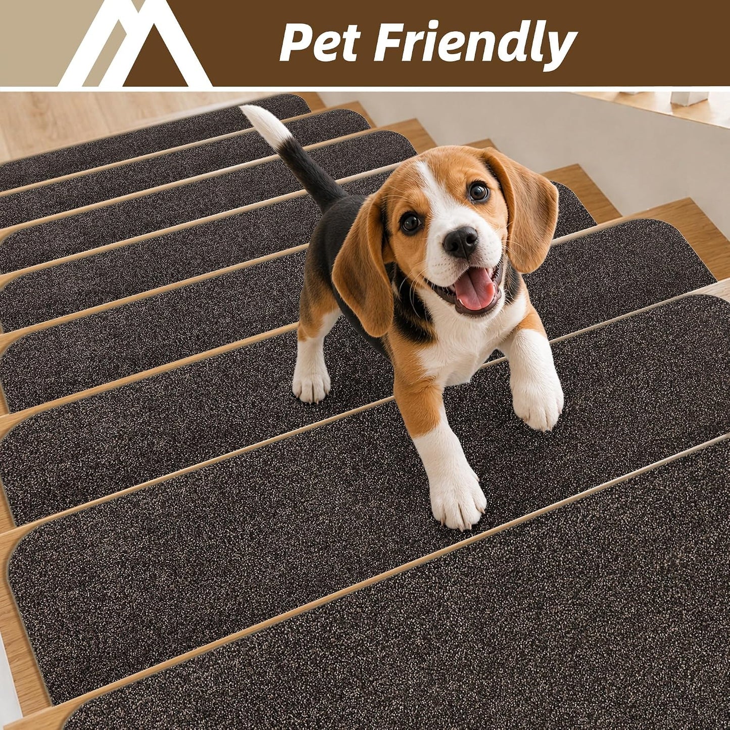 COSY HOMEER Stair Treads for Wooden Steps Non-Slip Carpet Mat,4pcs,Brown | Cut to Size,Peel and Stick,Washable,Residue Free,Self Adhesive,Stair Runner for Kid Elder Pet,28“x9”Carpet Stair Treads
