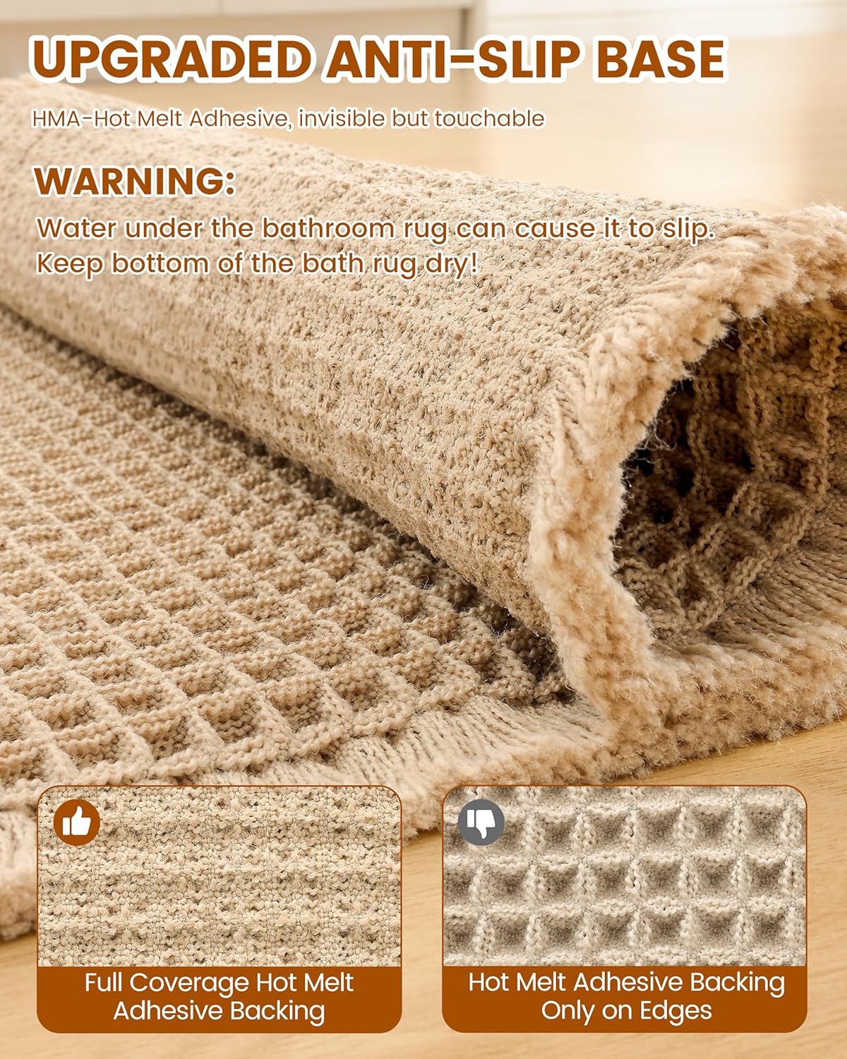 Smiry Waffle Bath Mat 30x20, Extra Soft Absorbent Bathroom Rugs, Non Slip Machine Washable Quick Dry Bath Rugs for Bathroom Floor, Tub, Shower, Home Decor Accessories, Brown