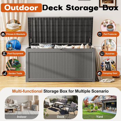 Outdoor Storage Box, Resin Deck Boxes Indoor and outdoor, Waterproof Storage Box Lockable Lid (Black, 85 Gallon)