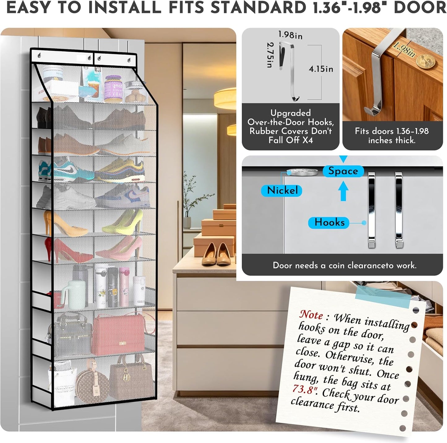 PAULONE 10-Pocket Multi-Use Over the Door Organizer, Heavy Duty 95lbs Capacity with Breathable Mesh, Versatile Hanging Storage for Shoes, Toys, Office Supplies-Classic (Black, 10-Shelf,)