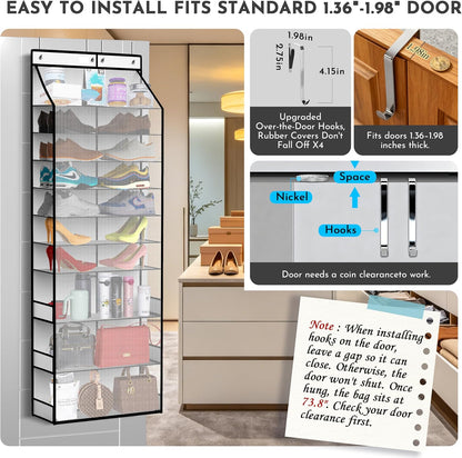 PAULONE 10-Pocket Multi-Use Over the Door Organizer, Heavy Duty 95lbs Capacity with Breathable Mesh, Versatile Hanging Storage for Shoes, Toys, Office Supplies-Classic (Black, 10-Shelf,)