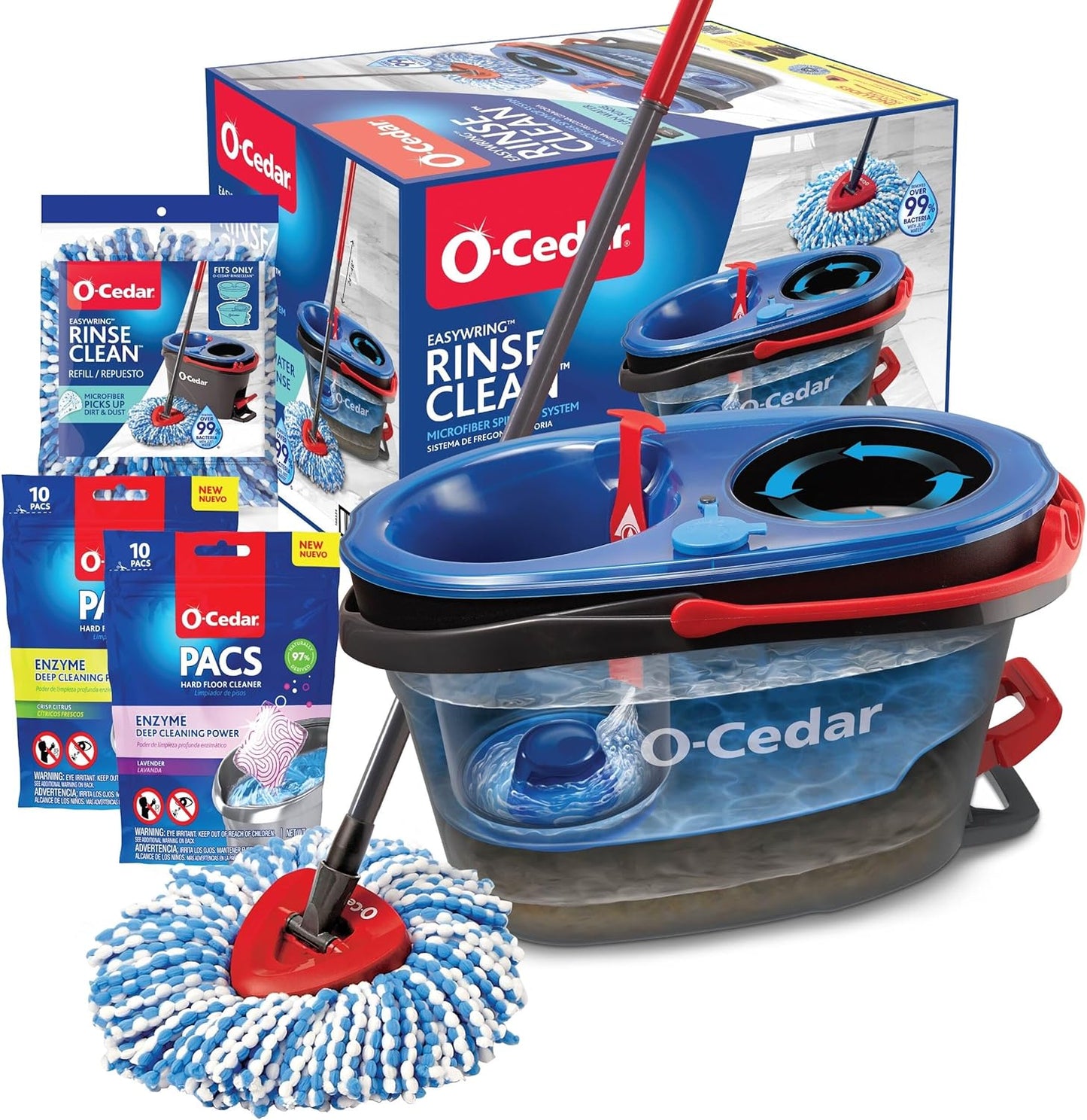 O-Cedar EasyWring RinseClean Microfiber Spin Mop & Bucket Floor Cleaning System with 1 Extra Refill with Lavender Pac (Variety Pack)