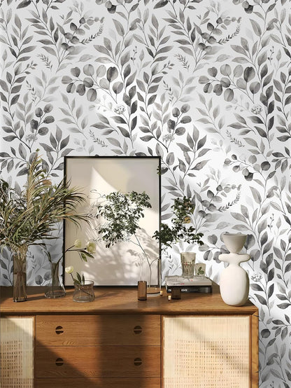 Floralplus Peel and Stick Wallpaper Boho Leaf Removable Wallpaper for Bathroom Renter Leaf Contact Paper for Locker Shelf Liner Vinyl Adhesive Wallpapers Wall Mural Decor 17.5 in x 118 in