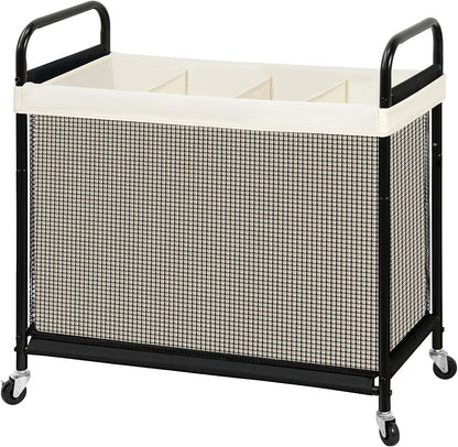 STO STO Laundry Hamper 3 Section, 120L Rolling Laundry Sorter Cart with Removable and Washable Liner Bag, Clothes Hamper with Wheels and Metal Handle for Laundry Room and Bedroom