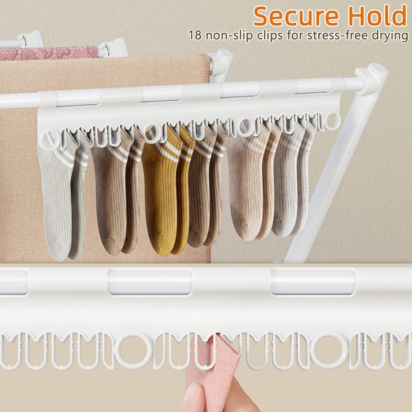 HOMIDEC Drying Rack Clothing,Large 12 Drying Poles with Sock Clips Clothes Drying Rack,Foldable Portable Laundry Drying Rack for Air Drying Clothing,Towels,Delicate Eac,Indoor Outdoor Use.Silver