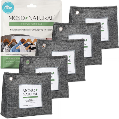 Moso Natural Air Purifying Bag 300g (2 Pack) Premium Charcoal Odor Absorber & Deodorizer for Closets, Bathrooms & Small Spaces — Lasts 2 Years, Pet Odor Eliminator for Home, Unscented Bamboo Charcoal