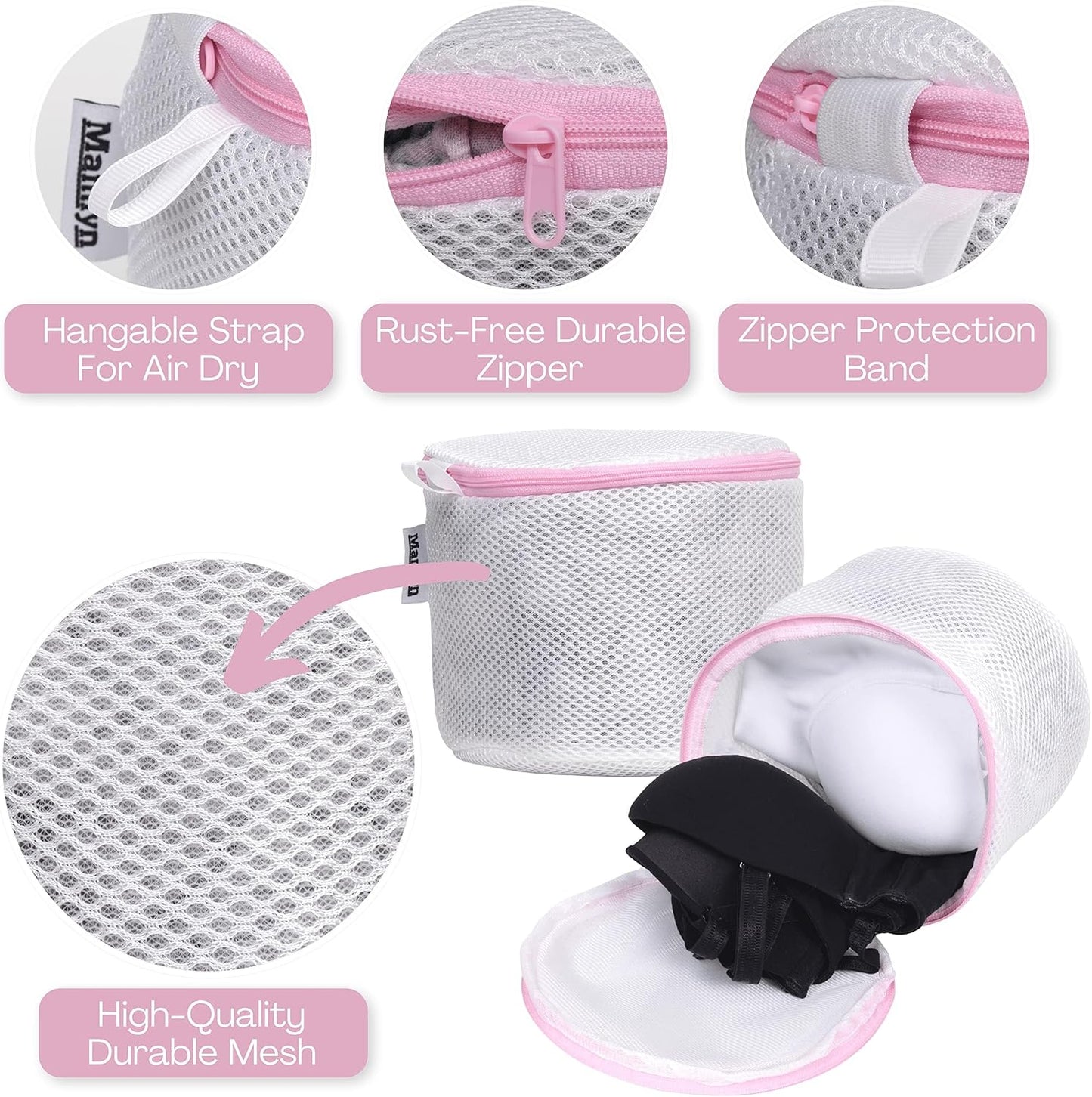 Mamlyn Mesh Laundry Bag for Delicates, Wash Bag for Underwear and Lingerie, Makeup Organizer Bag (2 Small)