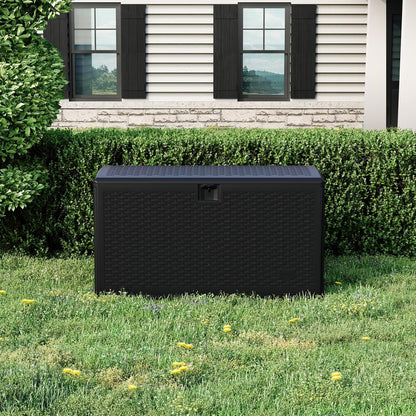 Garvee 73 Gallon Waterproof Large Resin Deck Box Indoor Outdoor, Lockable Storage Container for Patio Furniture Tools, Waterproof Deck Box Patio Storage Bin for Pool Garden, Black
