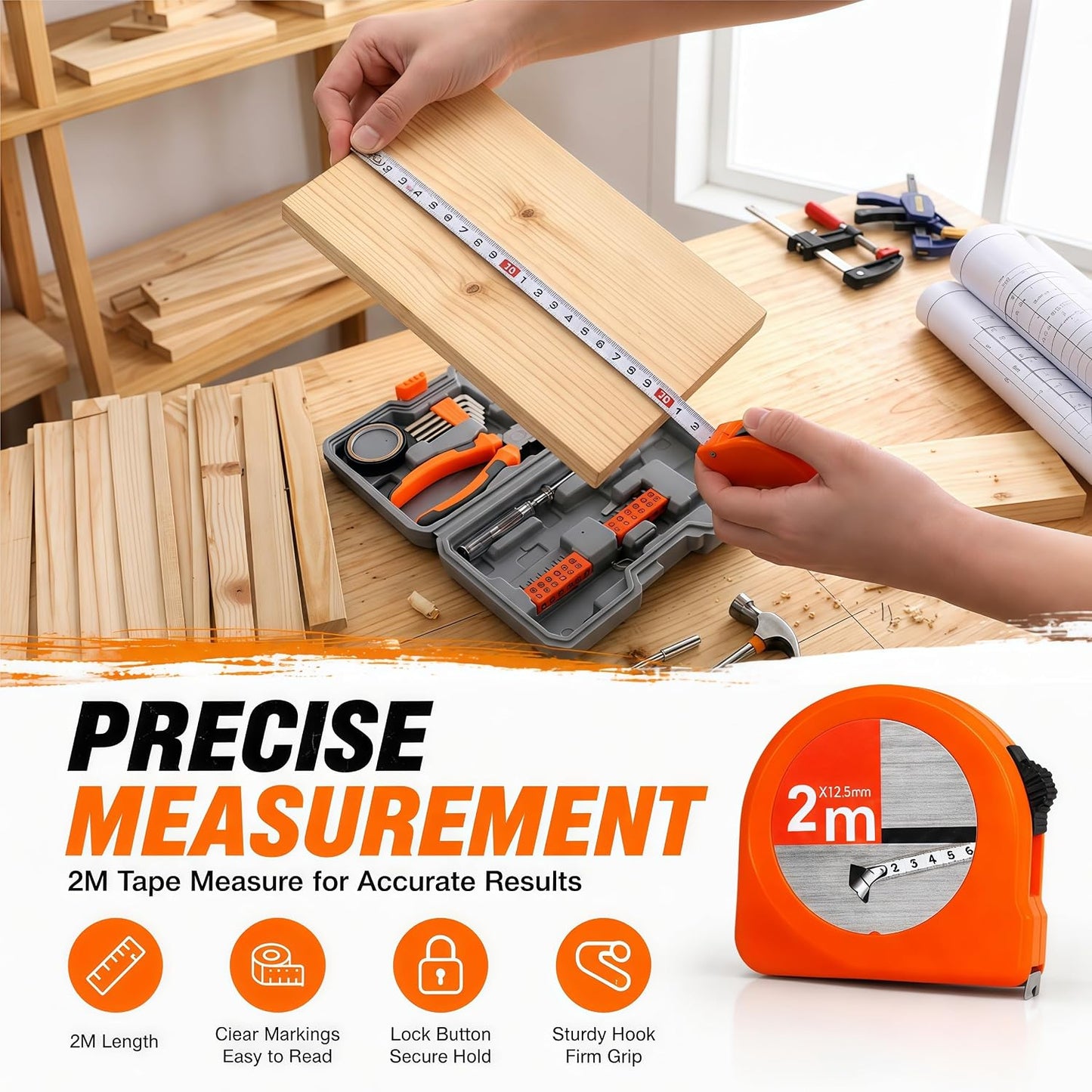24 Pieces Small Home DIY Tool Kit for Household | Portable Home Hand Tool Box for Women, General Repair Basic Tools Kit Simple DIY Screwdriver Hammer Set for Garage, Office