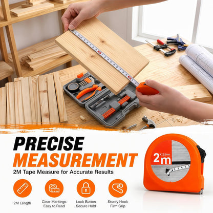 24 Pieces Small Home DIY Tool Kit for Household | Portable Home Hand Tool Box for Women, General Repair Basic Tools Kit Simple DIY Screwdriver Hammer Set for Garage, Office