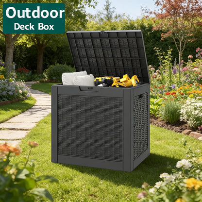 35 Gallon Outdoor Storage Box, Waterproof Resin Deck Box with Lockable Lid – Storage Cabinet for Patio Furniture, Pool Supplies, Garden Tools – Indoor & Outdoor Use