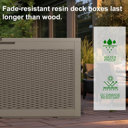 PatioZen 50 Gallon Deck Box Outdoor, Weatherproof Resin Patio Storage Box, Waterproof Outdoor Storage Boxes with Lid Lockable for Cushions, Garden Tools,Grey