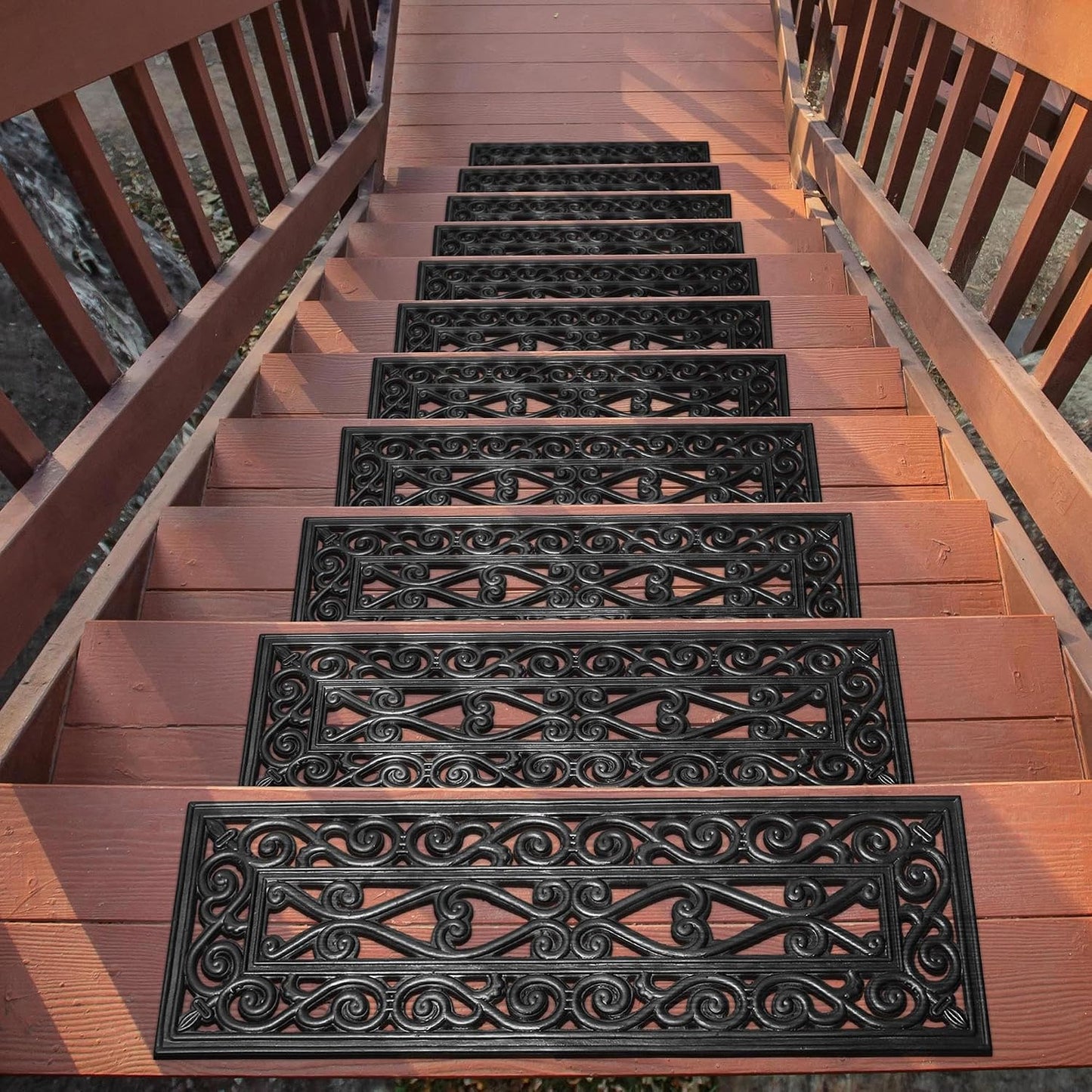 Ottomanson Non Slip Stair Treads Indoor – Peel and Stick Carpet Stair Treads for Wooden Stairs, Self Adhesive Anti Slip Stair Pads for Kids & Pets – 7.9" x 29.9", 7 Pack – Black